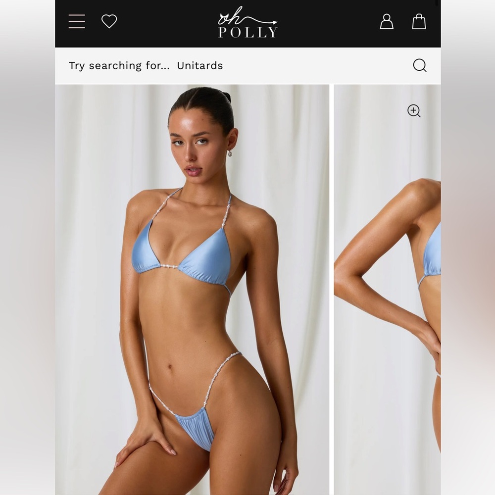 Oh Polly bikini set(KESHI
Pearl-Detail Triangle Bikini Top in Sky Blue